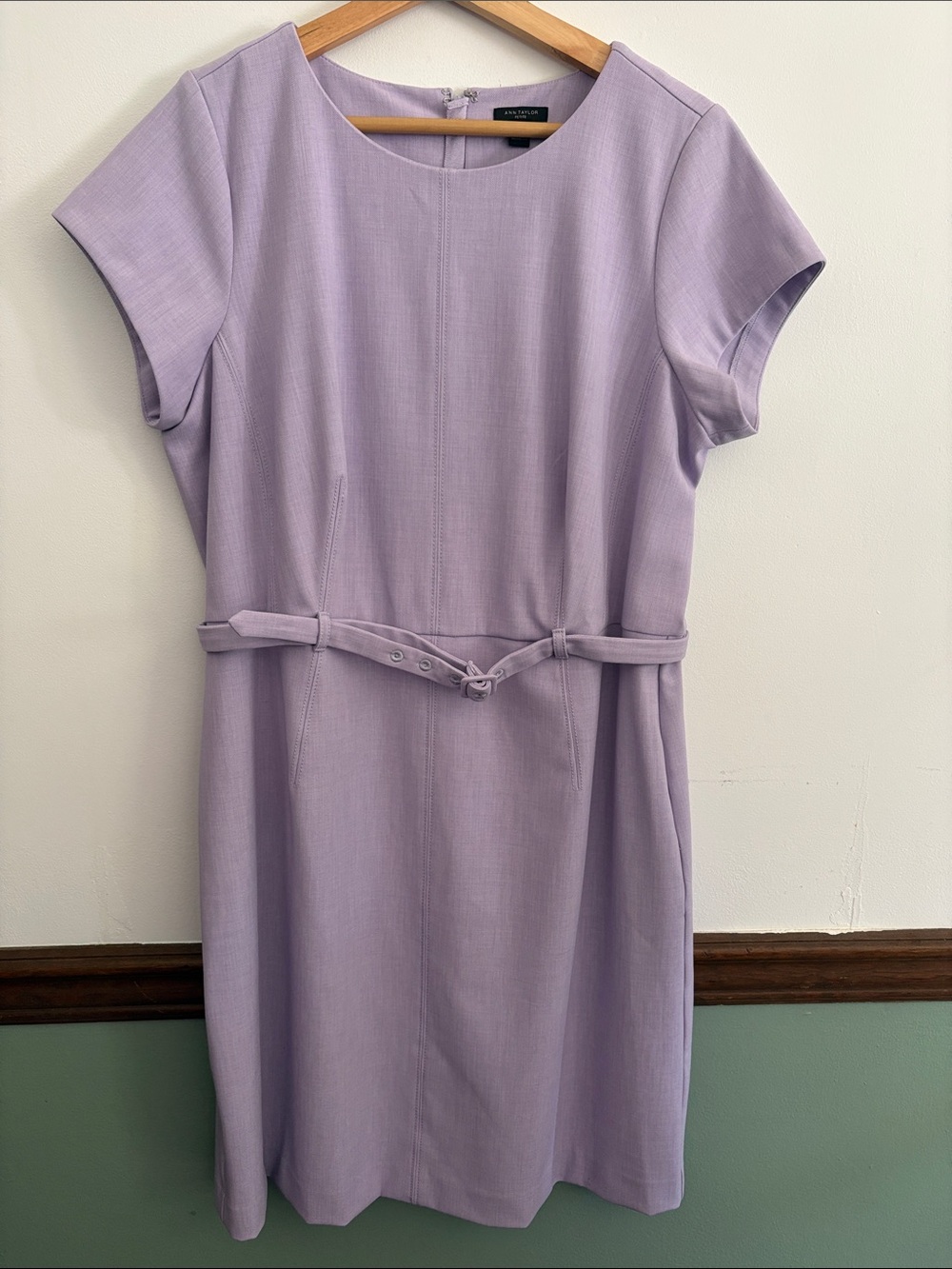 Ann Taylor Womens Lilac Short-Sleeve Belted Sheath Dress